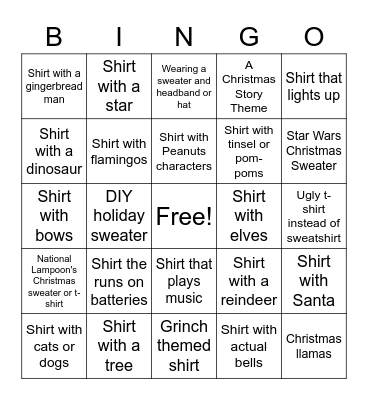 UGLY SWEATER STAFFULTY BINGO! Bingo Card