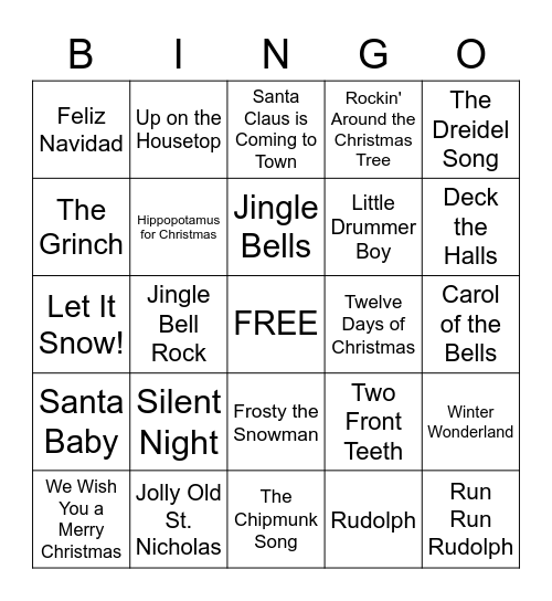 Holiday Edition Bingo Card