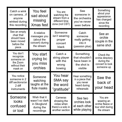 Orchie Watch Party Bingo Card