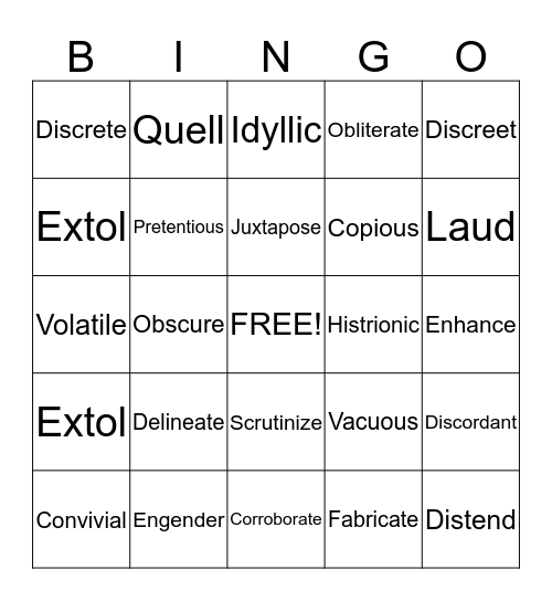 Vocabulary BINGO Card