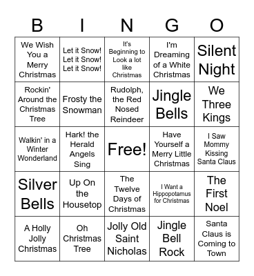 Christmas Carol Bingo Card