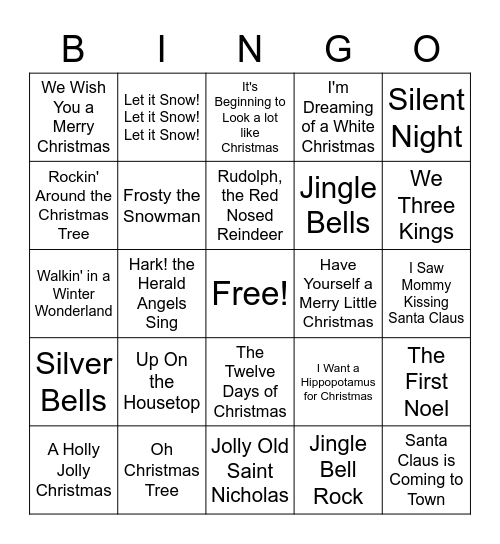 Christmas Carol Bingo Card