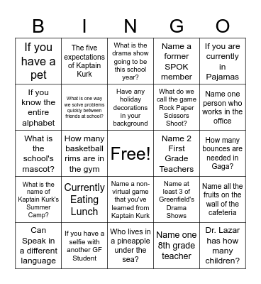 Lunch Bingo Card