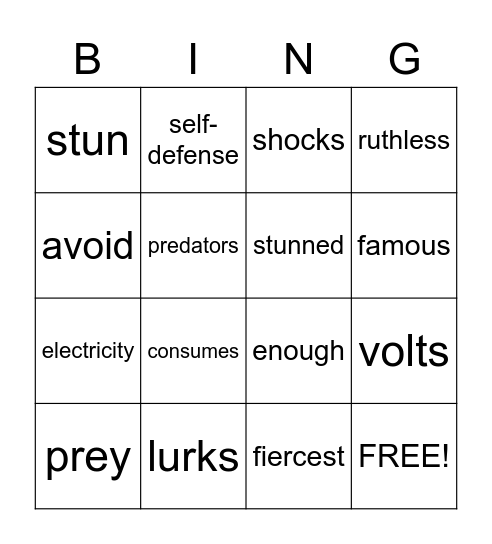 Electric Eel Bingo Card
