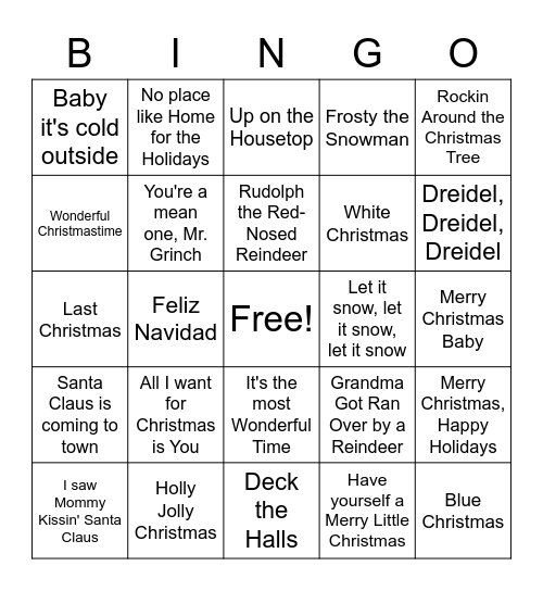 RRMS Holiday Song Bingo Card