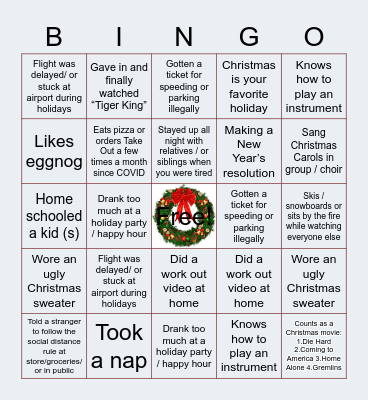 MERRY CHRISTMAS   HAPPY HOLIDAYS Bingo Card