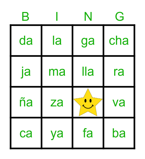 Sílabas con A Bingo Card
