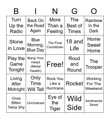 Hair Metal 2 Bingo Card