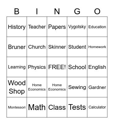 BA Education bingo Card