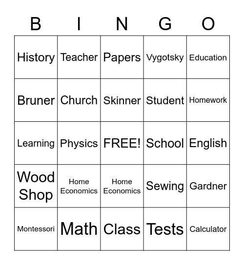BA Education bingo Card