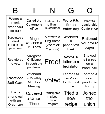 2020 Union BINGO! Bingo Card