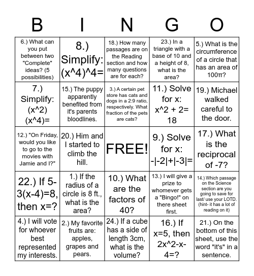 Untitled Bingo Card