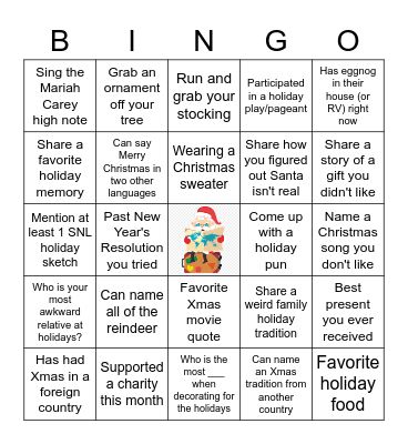 PACC holiday bingo Card