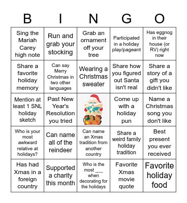 PACC holiday bingo Card