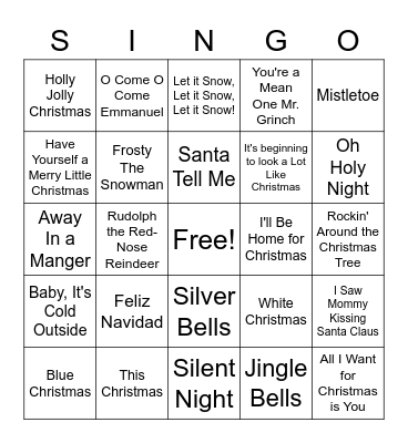 Christmas Singo Bingo Card