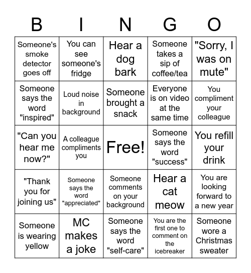 CFH Division Essential Services Staff Meeting Bingo Card