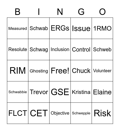 Schwab Themed Bingo Card