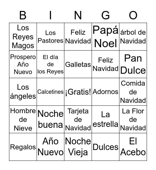Español ~ Lo Tengo Bingo Card