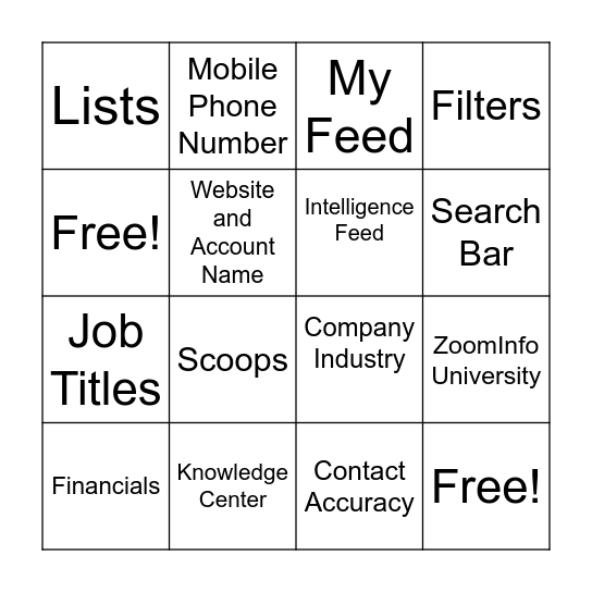 ZoomInfo Bingo Board Bingo Card