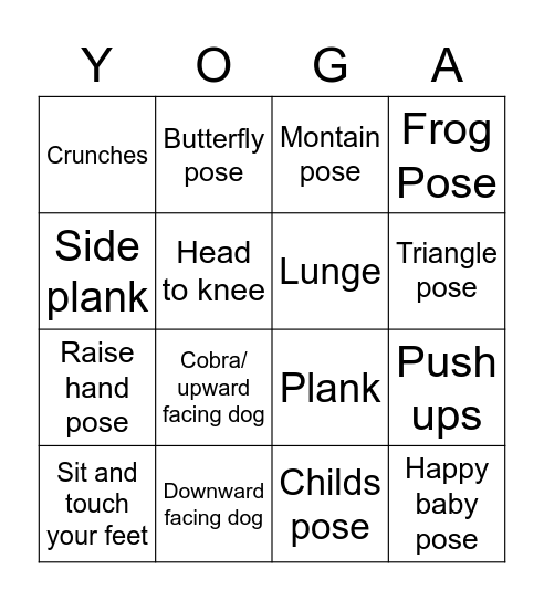 Yoga Bingo Card