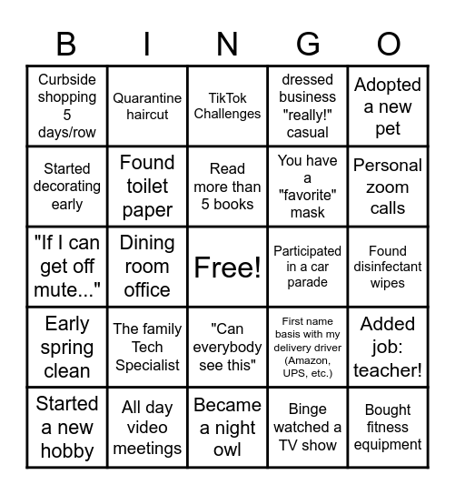 OCOE QUARENTINE BINGO Card