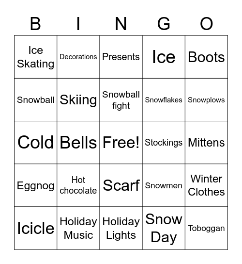 Winter Themed Bingo Card