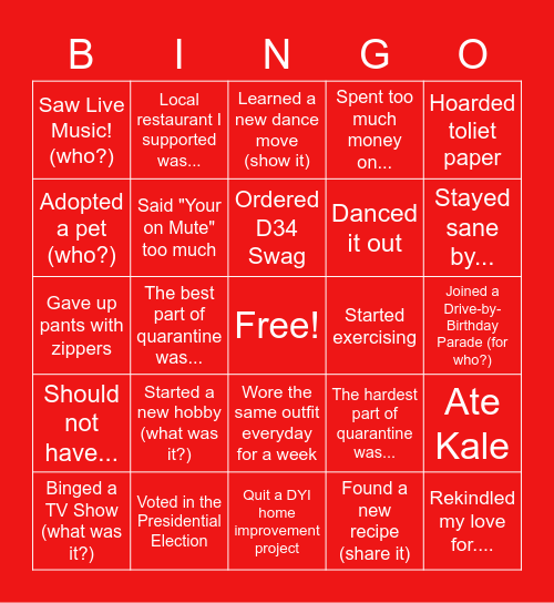 HENKING 2020 BINGO Card