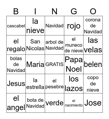 Feliz Navidad Bingo Card