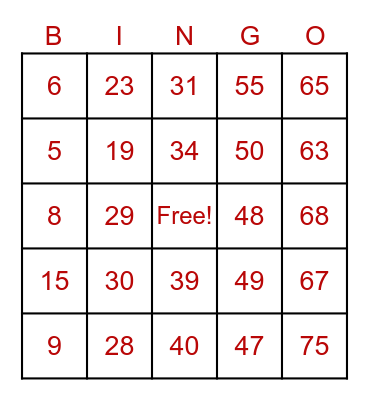 Happy Holidays Bingo Card