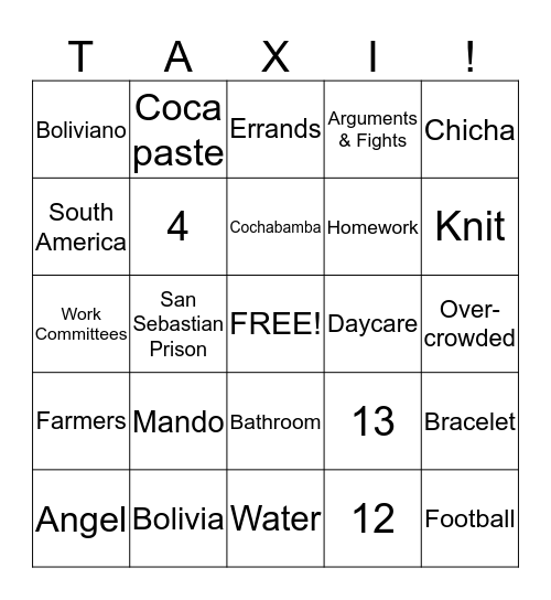 I am a Taxi- Chap. 1-4 Review Bingo Card
