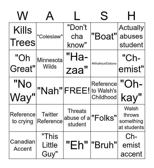 Walsh-o Bingo Card