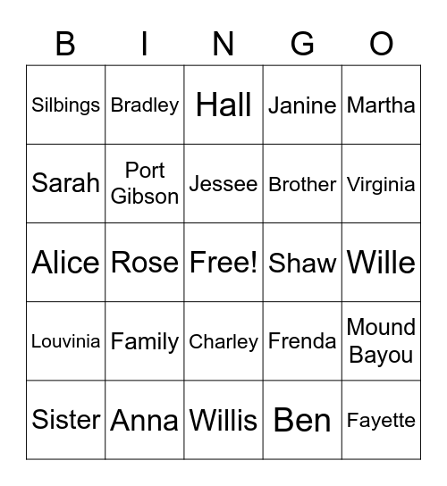 BRADLEY FAMILY BINGO 2020 -2 Bingo Card