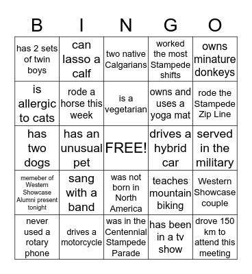 Western Showcase Volunteers Bingo Card