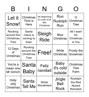 Christmas Music Bingo Card