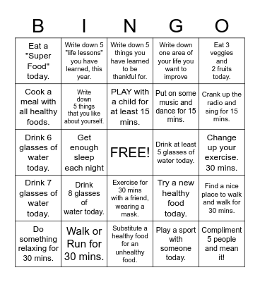 12 Days of Christmas Wellness Bingo Card