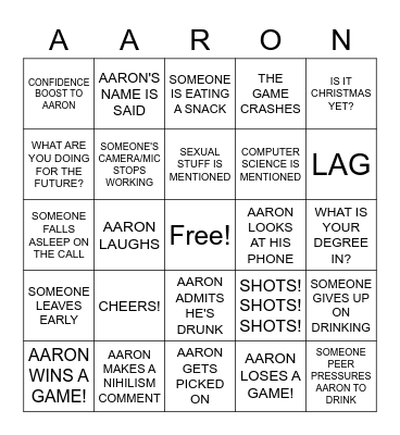Aaron's Graduation Bingo Card