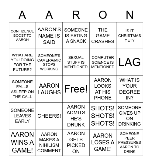 Aaron's Graduation Bingo Card