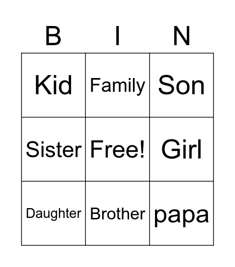 Family Bingo Card