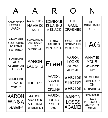 Aaron's Graduation Bingo Card