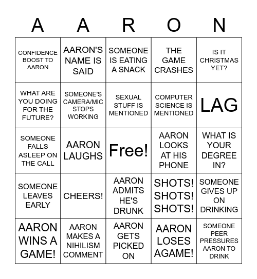 Aaron's Graduation Bingo Card