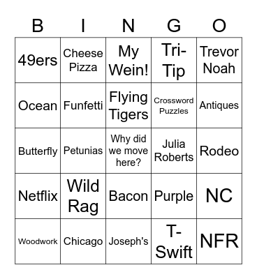 OUR CRAZY FAMILY'S GAME OF Bingo Card