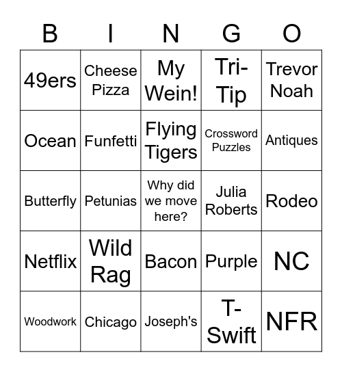 OUR CRAZY FAMILY'S GAME OF Bingo Card