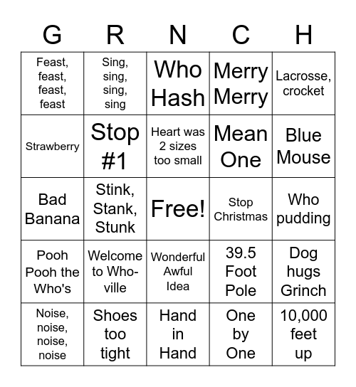 How The Grinch Stole Christmas Bingo Card