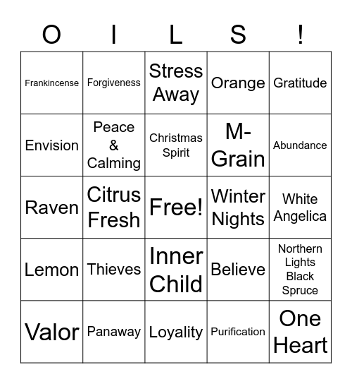 Holiday Oily Bingo Card