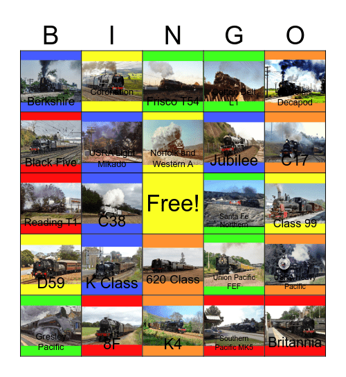 Black and Grey Steam Locomotives around the U.S.A, the U.K and Australia that I want to see someday Bingo Card