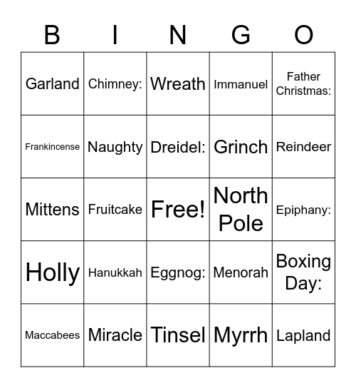 Holiday Bingo 12/18/2020 Bingo Card