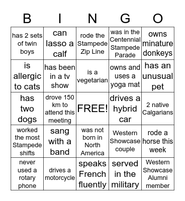 Western Showcase Volunteers Bingo Card