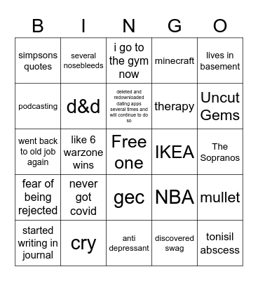 Dallon 2020 Bingo Card