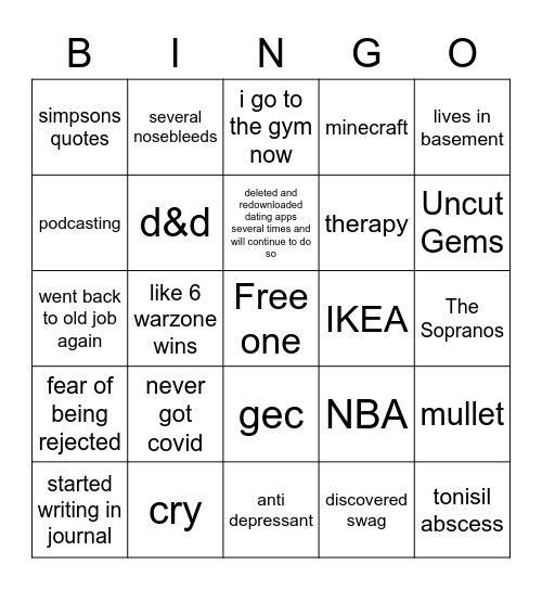 Dallon 2020 Bingo Card
