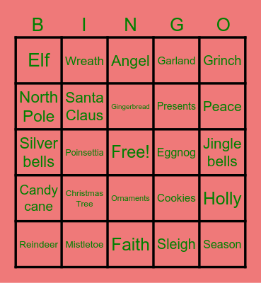 Christmas Word Bingo Card